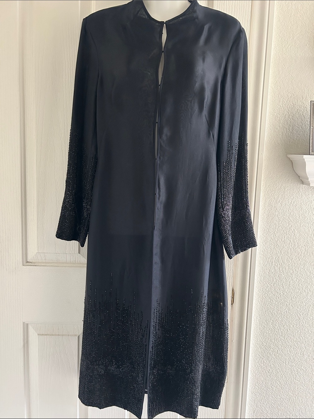 Tahari Black Long Sleeve Beaded Evening Topper